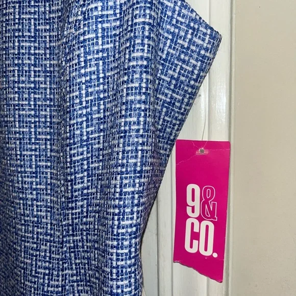 NWT, 9 & Co., Blue & White Dress with Belt, Size 12 - Picture 5 of 7